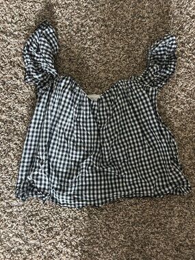 Blue Rain Black and White Gingham Ruffle Strap Cami